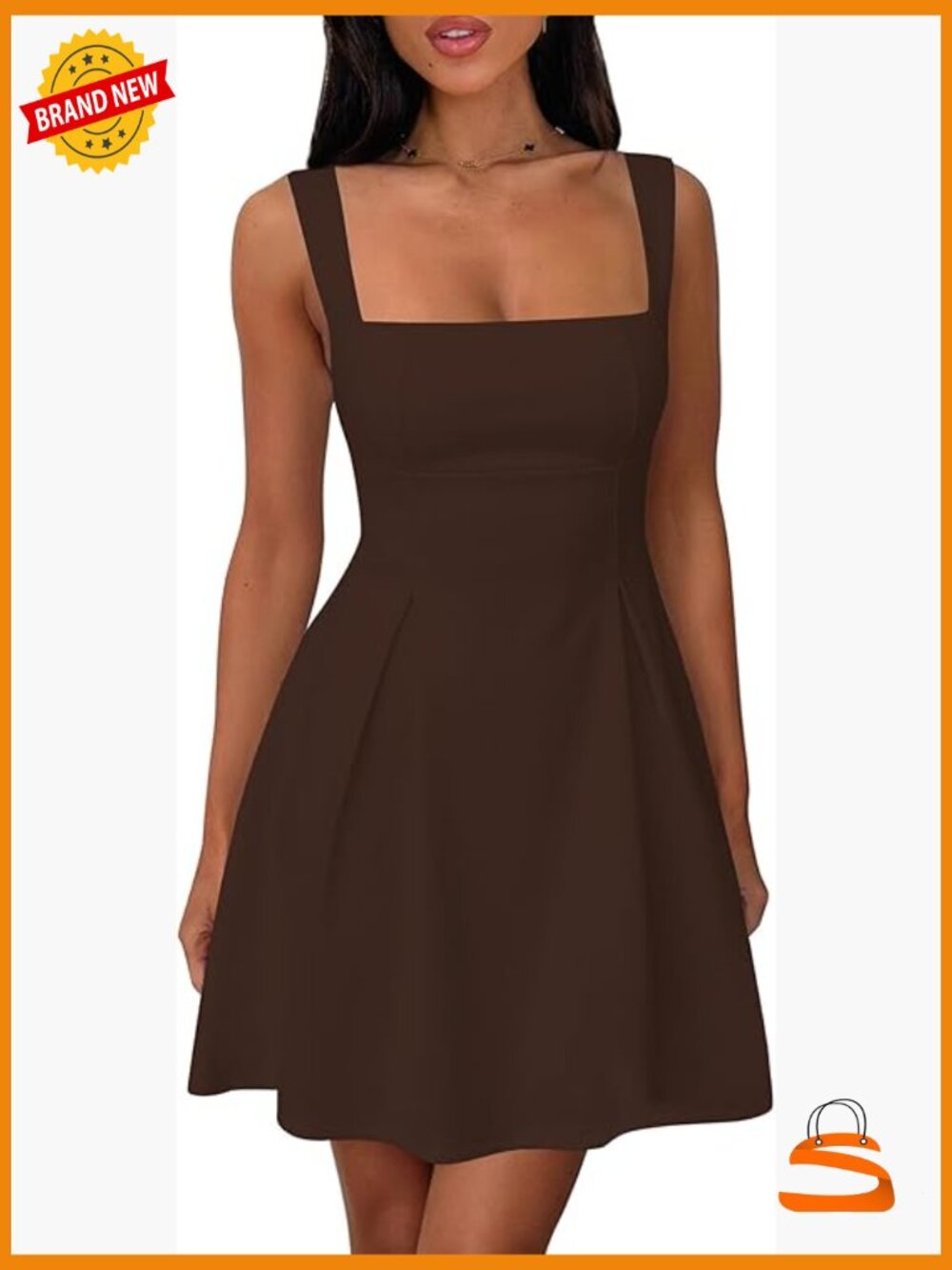 Square Neck Mini Dress Sleeveless Adjustable Straps Bow Tie A-Line Short